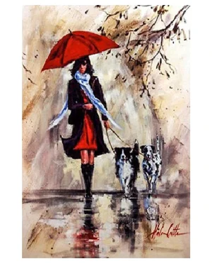 DIAMOND PAINTING ΜΕ ΧΑΝΤΡΕΣ 20Χ30cm ΚΩΔ.10286 ΓΥΝΑΙΚΑ ΜΕ ΚΟΚΚΙΝΗ ΟΜΠΡΕΛΑ ΚΑΙ 2 ΣΚΥΛΑΚΙΑ